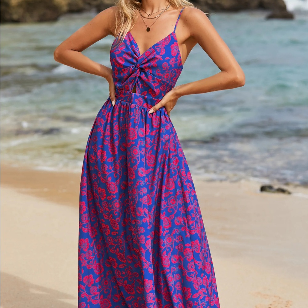 Cupshe Floral Print Knotted V Neck Maxi Dress